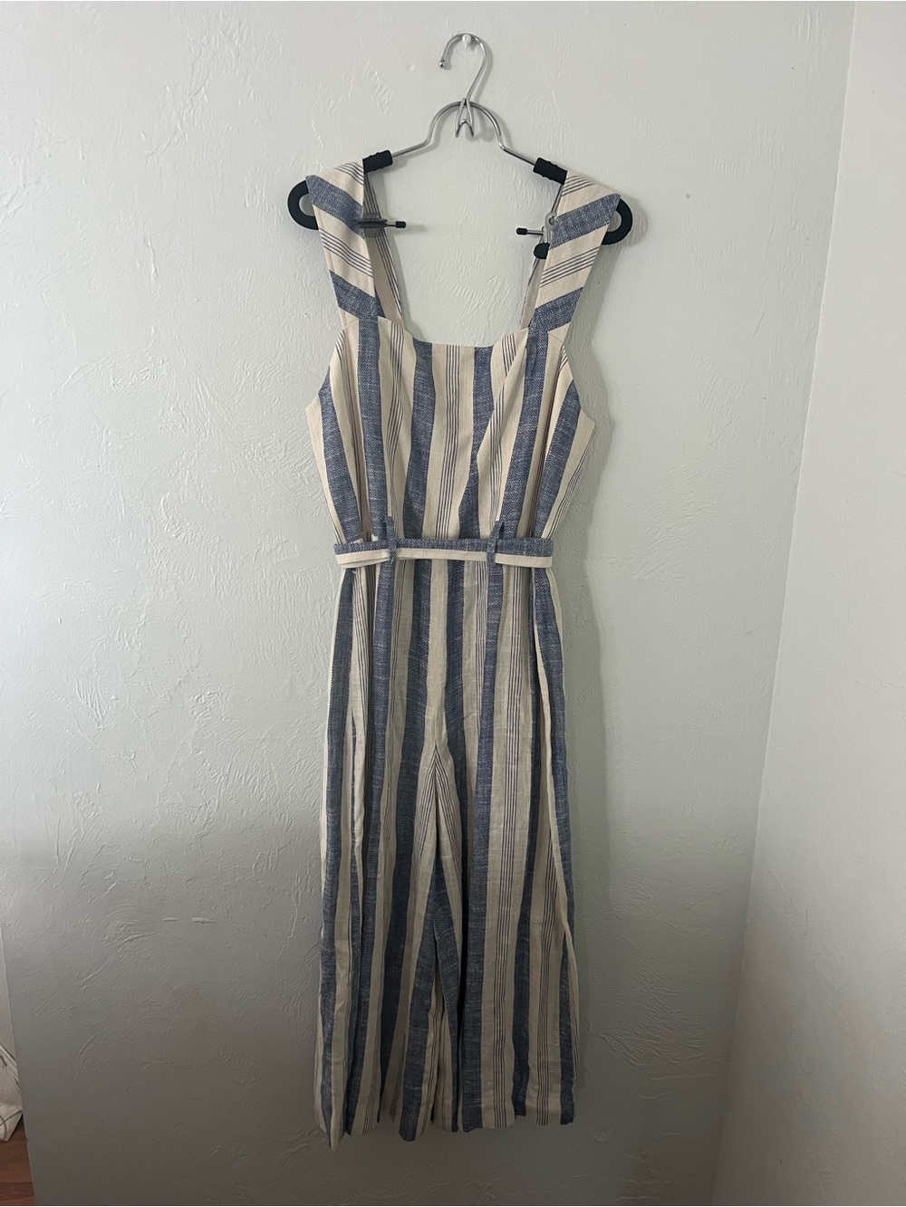 Alice + Olivia Cream and Blue Striped Jumpsuit